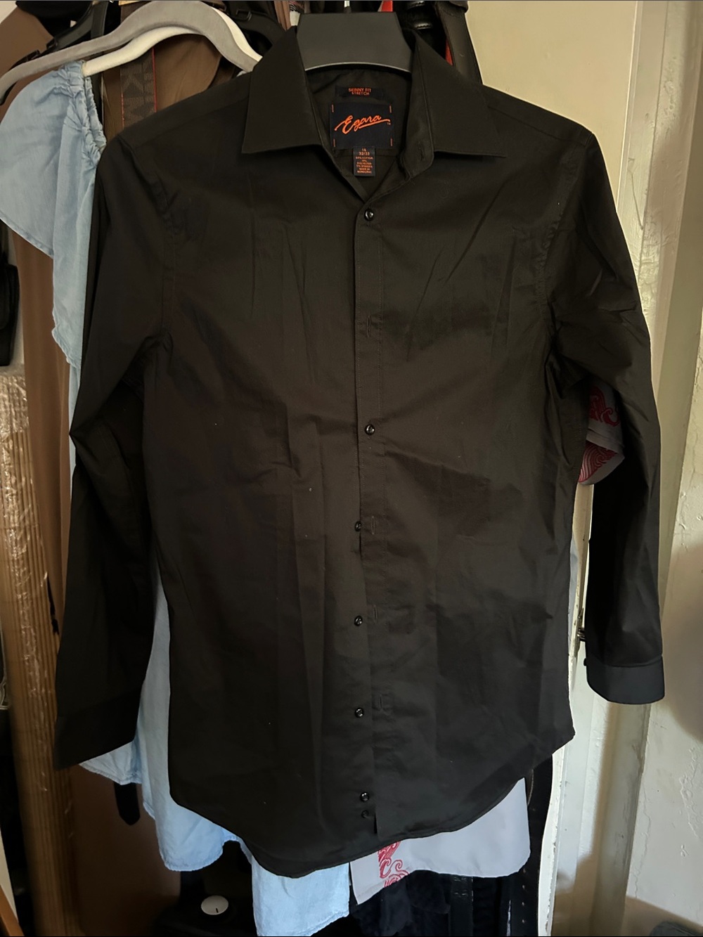 Egara Black Long-Sleeve Dress Shirt - Spread Collar
